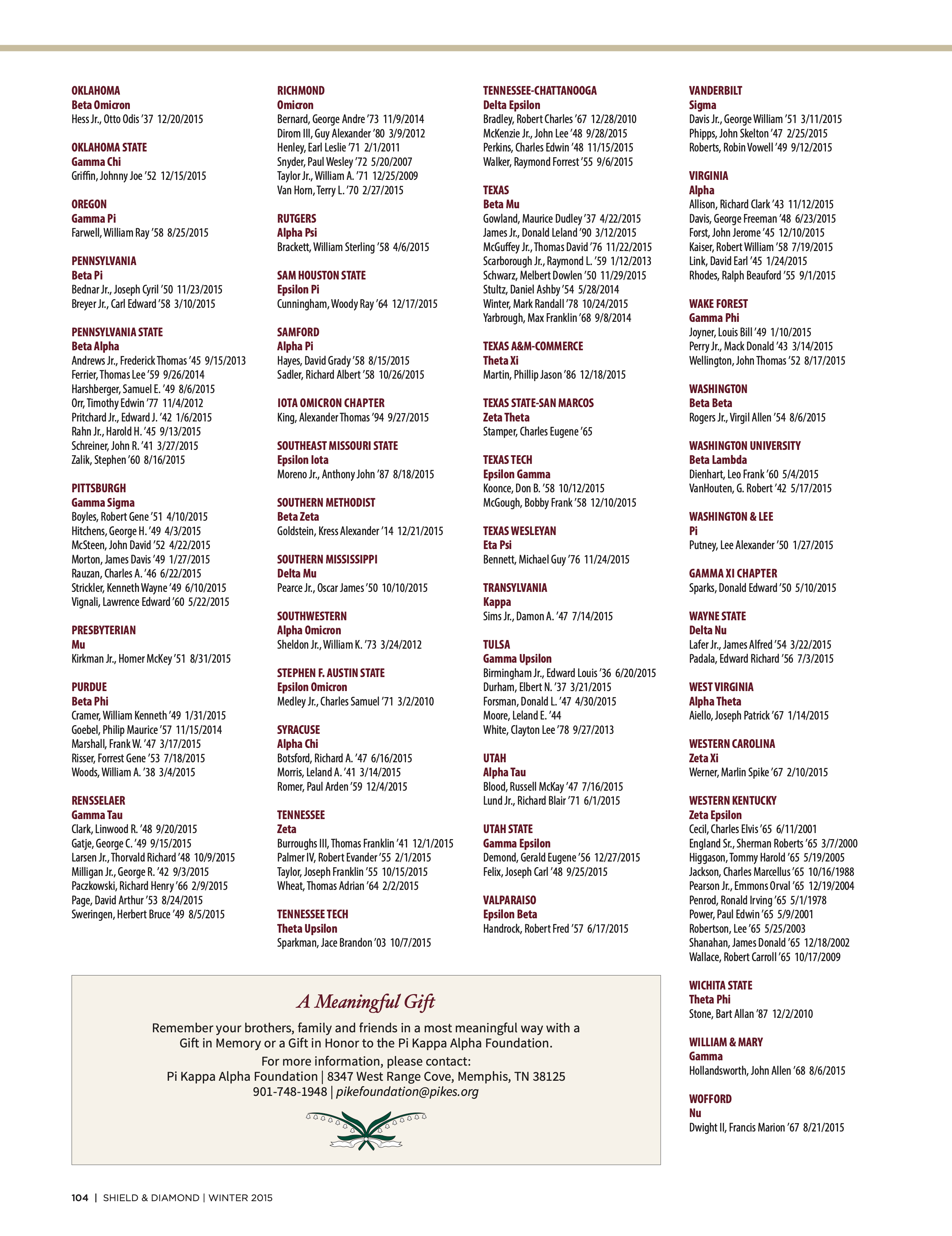 A Meaningful Gift, Spring 2016